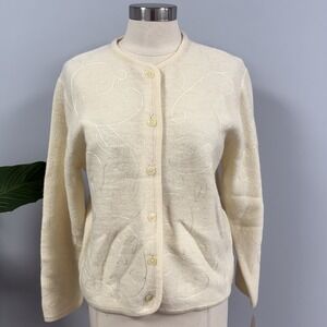 Vtg Pendleton 100% Virgin Boiled Wool Cardigan L Petite Ivory  Woolmark NEW LP